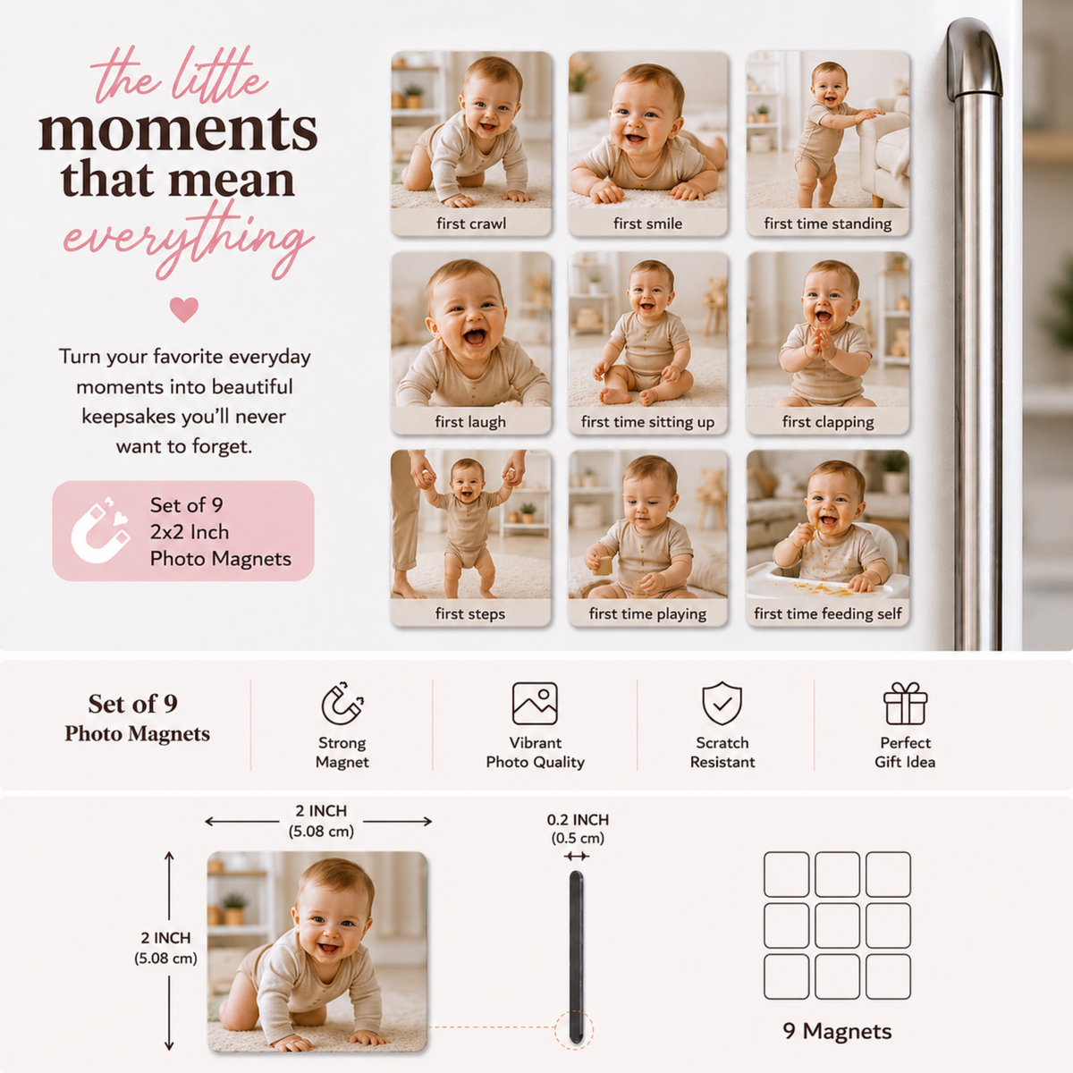 Baby Milestone Photo Magnets | Personalized Baby Memory Gift