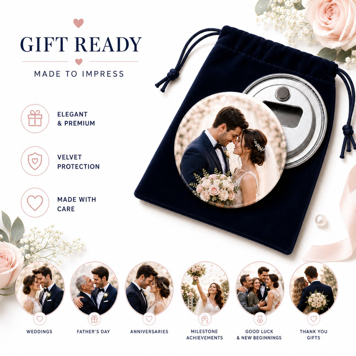 Celebrate Their Love Forever | Personalized 2.25" Wedding Bottle Opener Magnet
