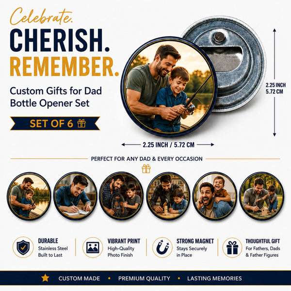 Personalized Photo Bottle Opener Magnet | Keepsake Gift for Dad