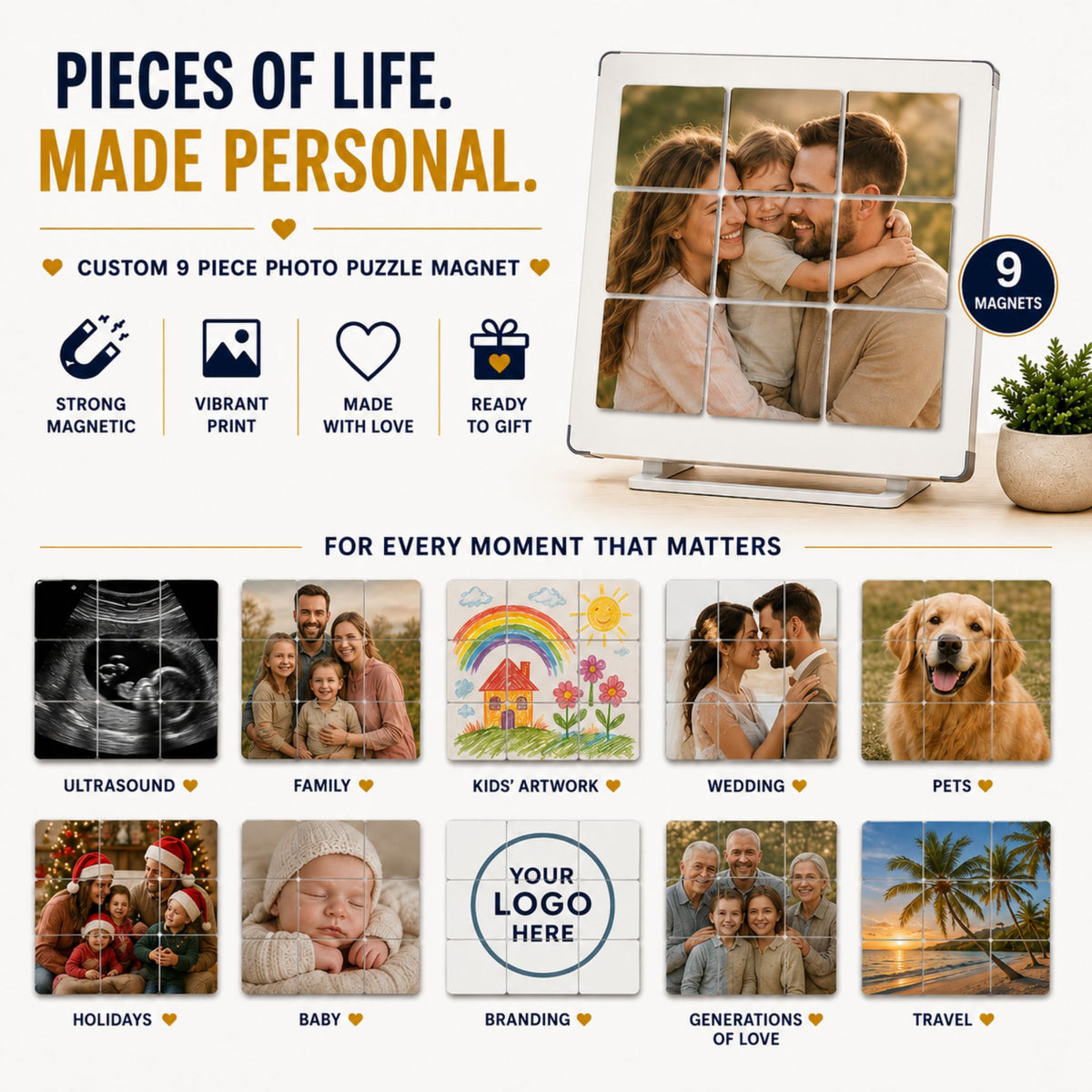 Personalized Photo Puzzle Magnet |9 piece Memory Keepsake